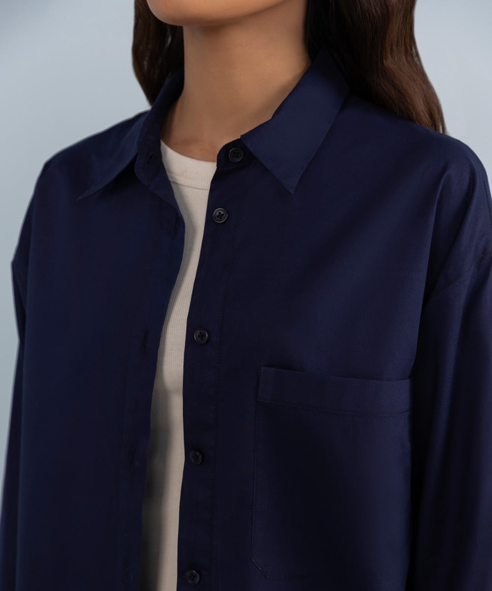 Women's Western Wear Navy Blue Shirt