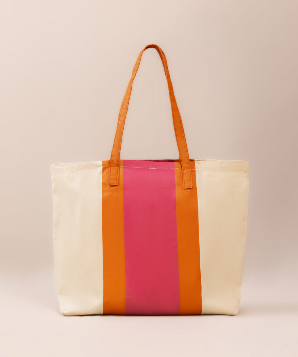 Digitally Printed Orange Cotton Fabric Tote Bag