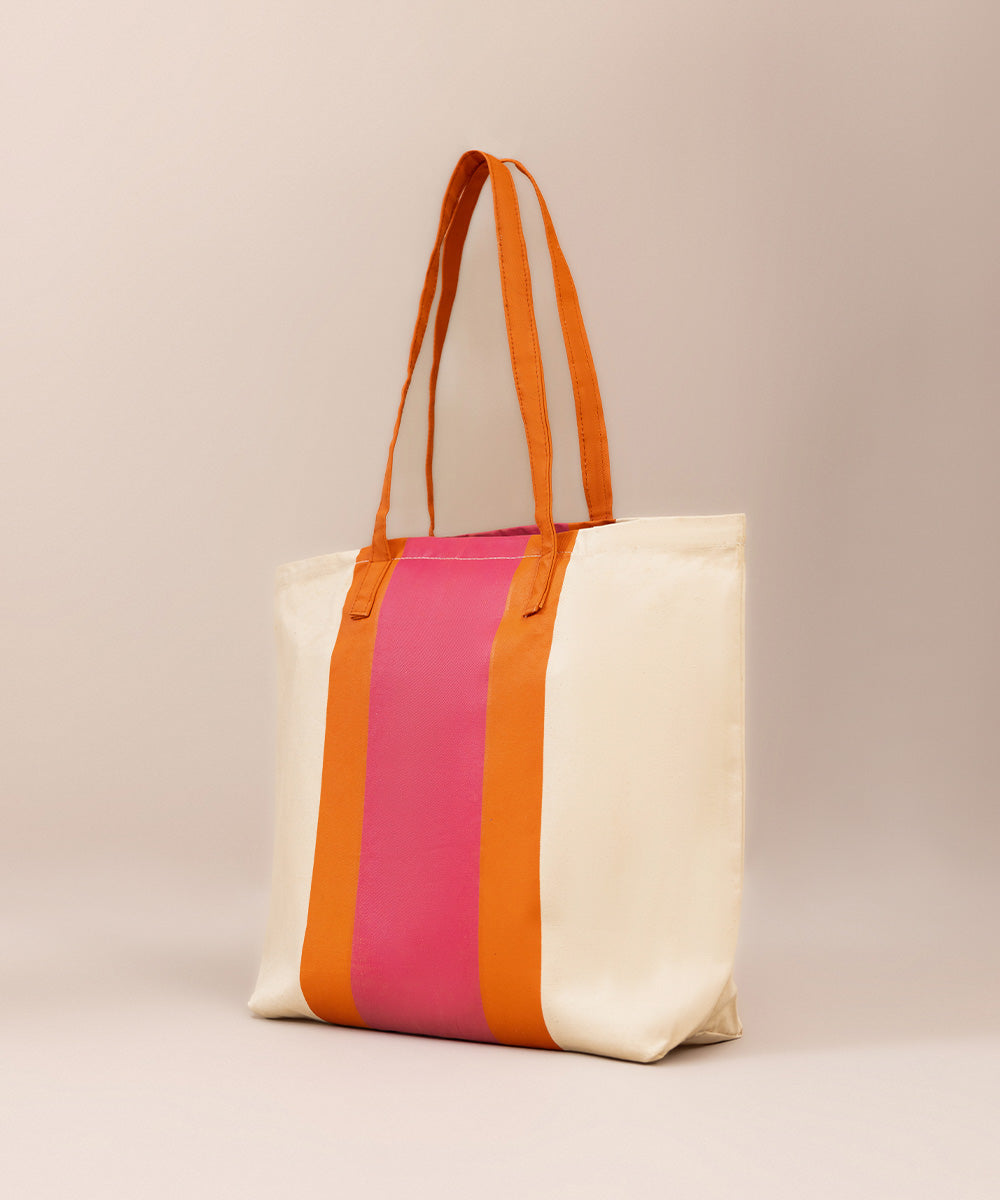 Digitally Printed Orange Cotton Fabric Tote Bag