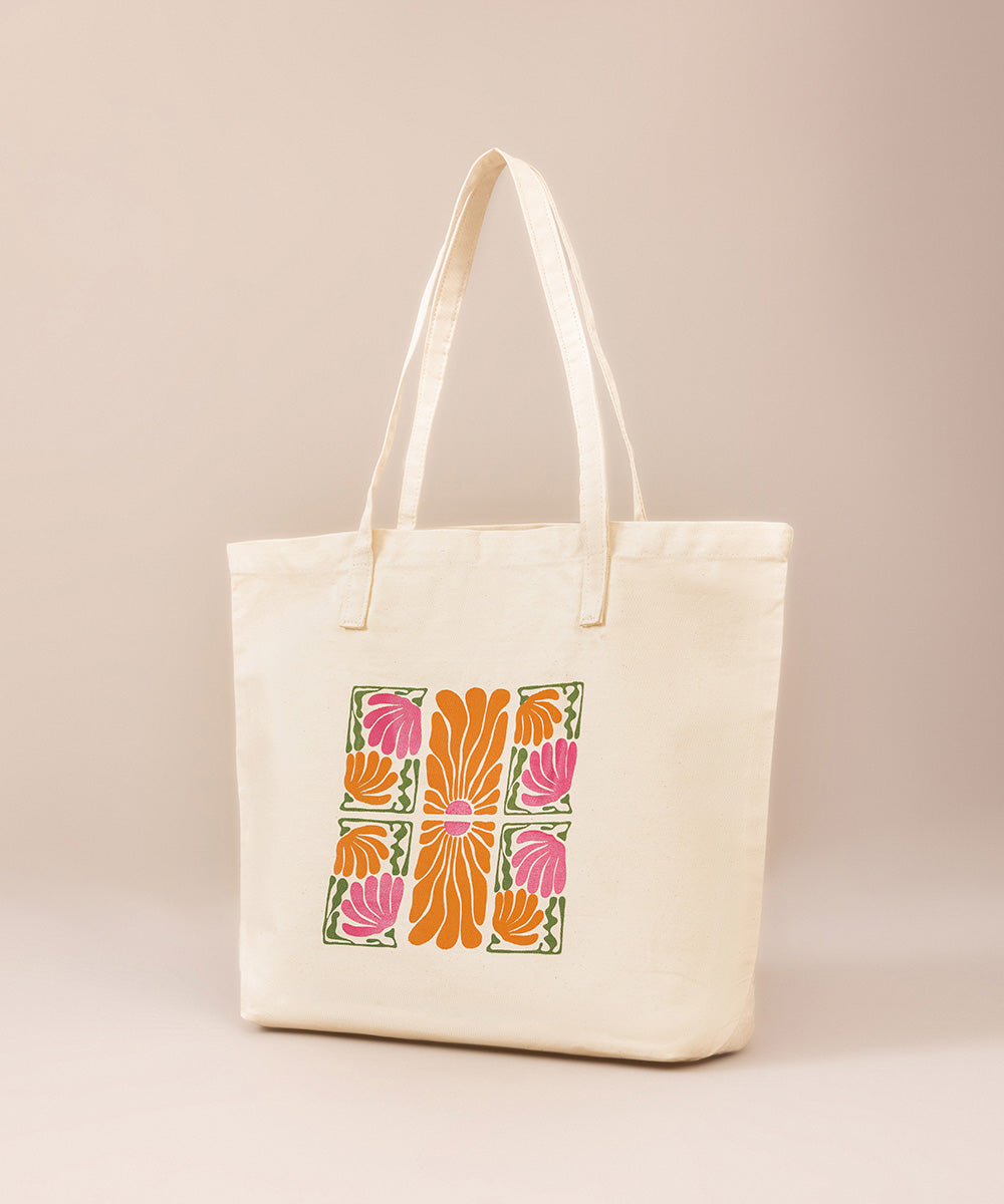 Digitally Printed Beige Cotton Fabric Tote Bag