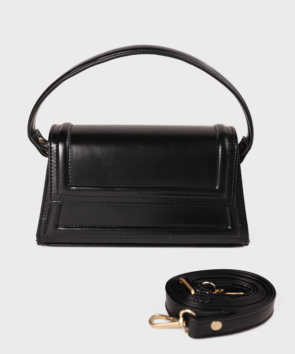 Women's Black Faux Leather Hand Bag