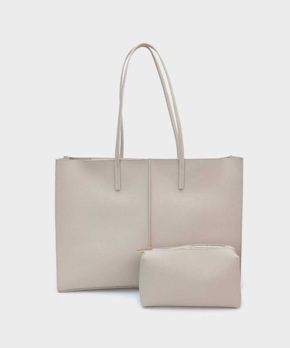 Women's Off White Faux Leather Tote Bag