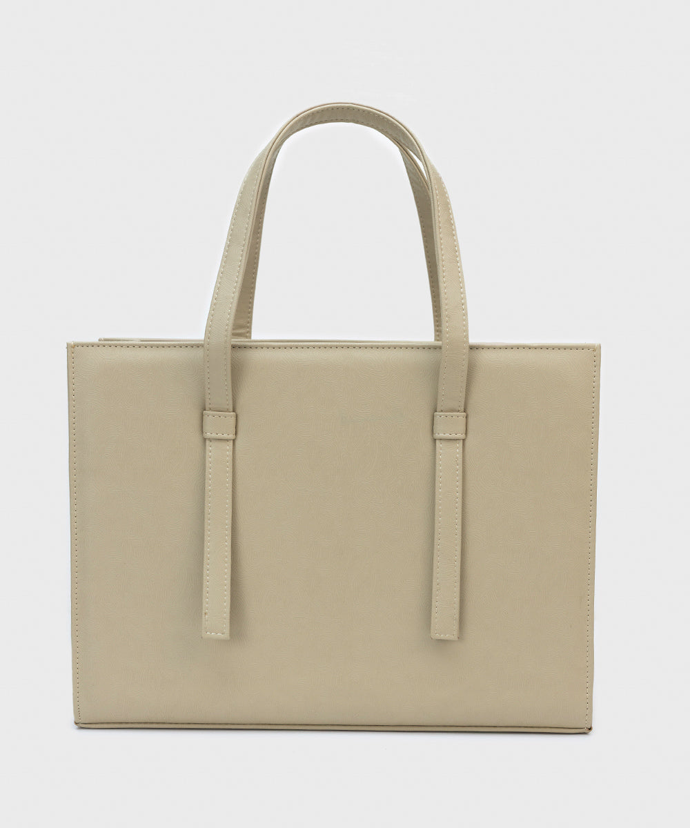 Women's Off White Faux Leather Tote Bag