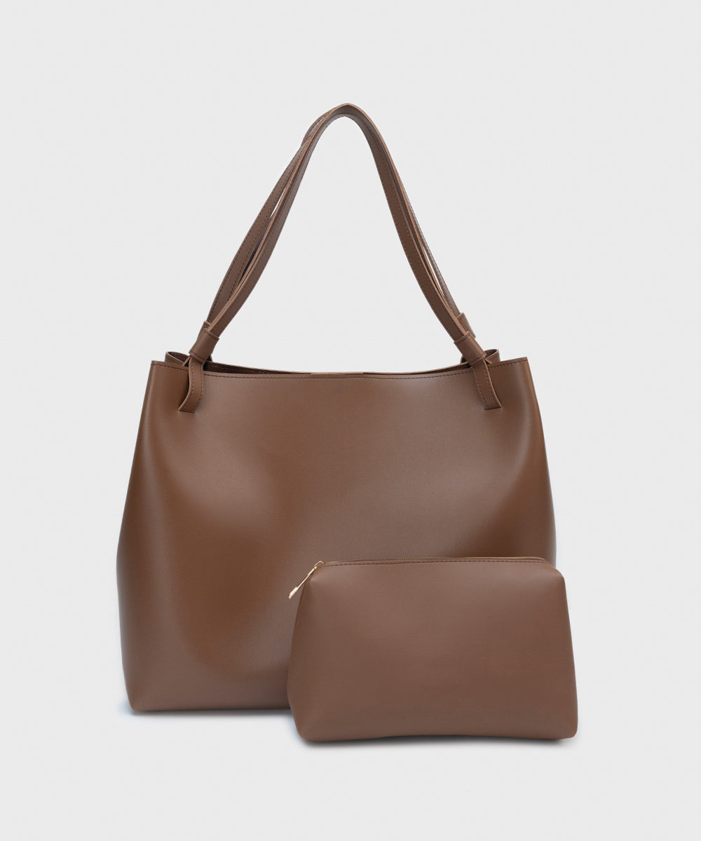 Women's Brown Faux Leather Tote Bag