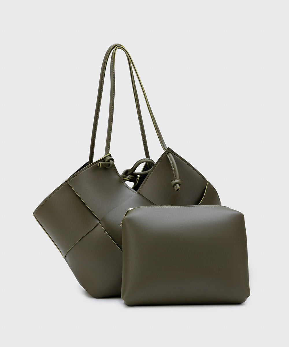 Women's Moss Green Faux Leather Tote Bag