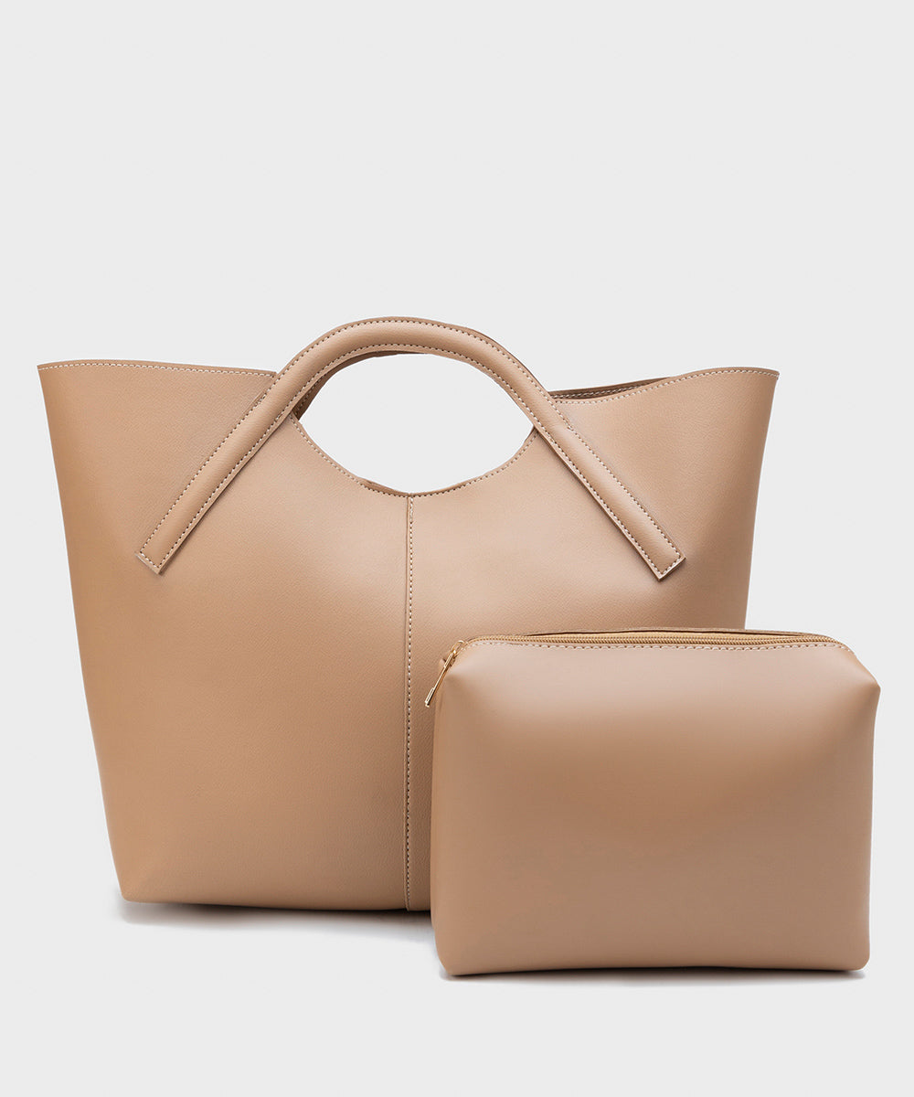 Women's Beige Faux Leather Tote Bag