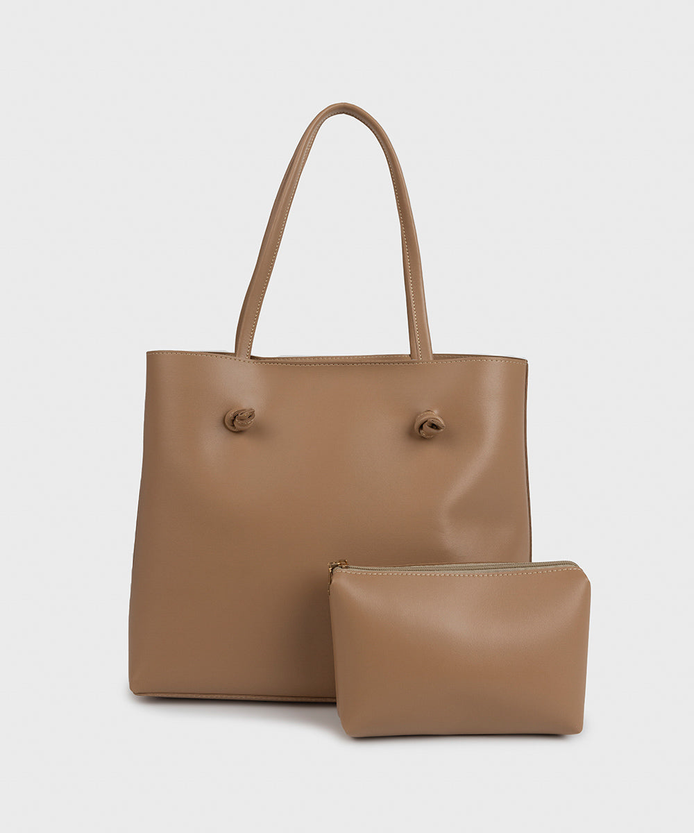 Women's Beige Faux Leather Tote Bag