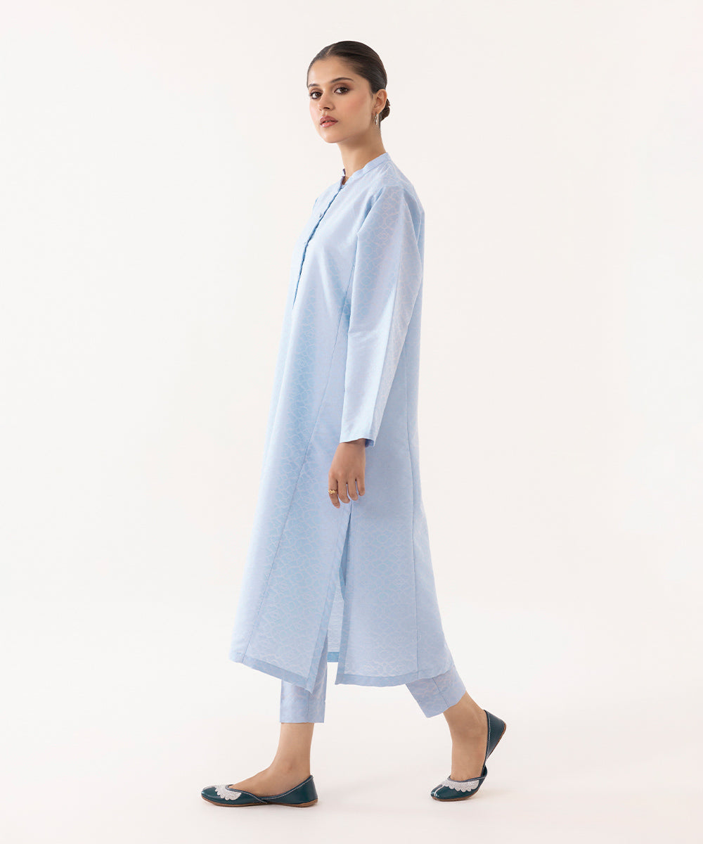 Women's Intermix Pret Jacquard Printed Blue 2 Piece Suit