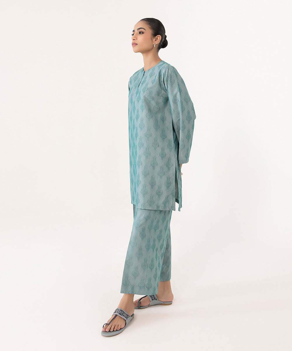 Women's Intermix Pret Jacquard Printed Green 2 Piece Suit