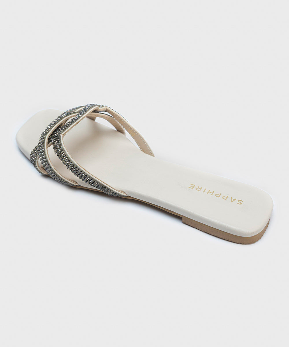 Women's Off White Faux Leather Flats