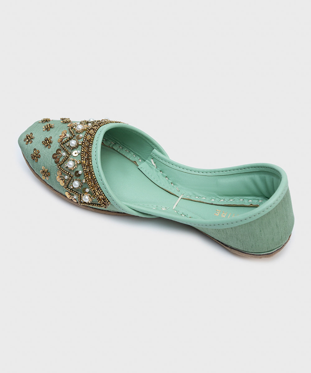 Women's Green Faux Leather Khussa