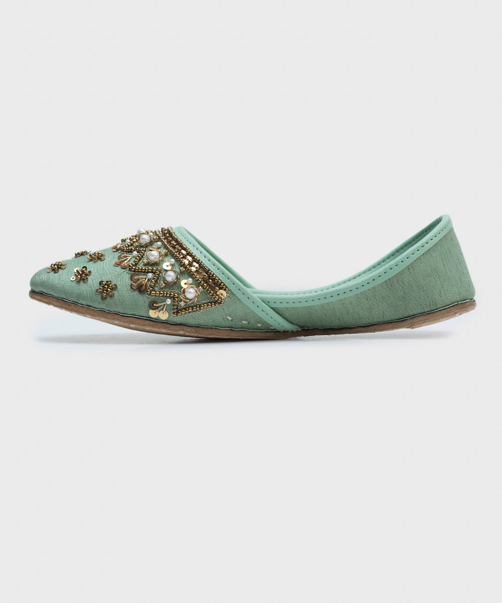 Women's Green Faux Leather Khussa