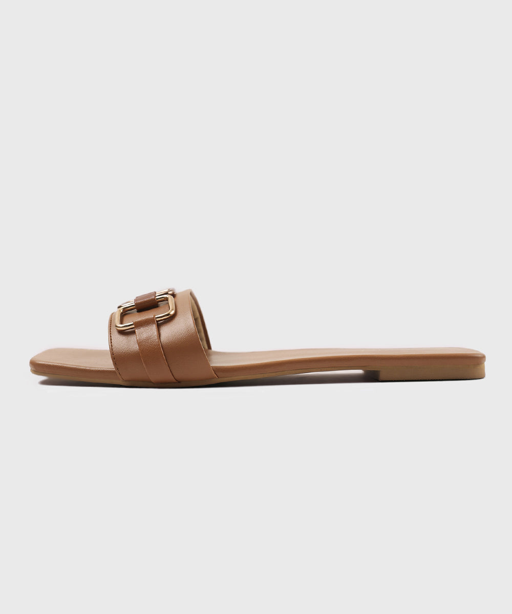 Women's Tan Faux Leather Flats