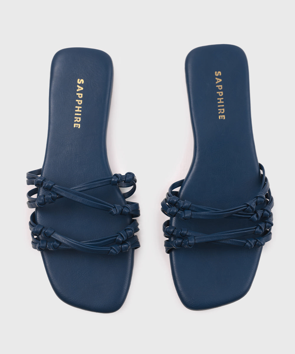 Women's Navy Blue Faux Leather Flats