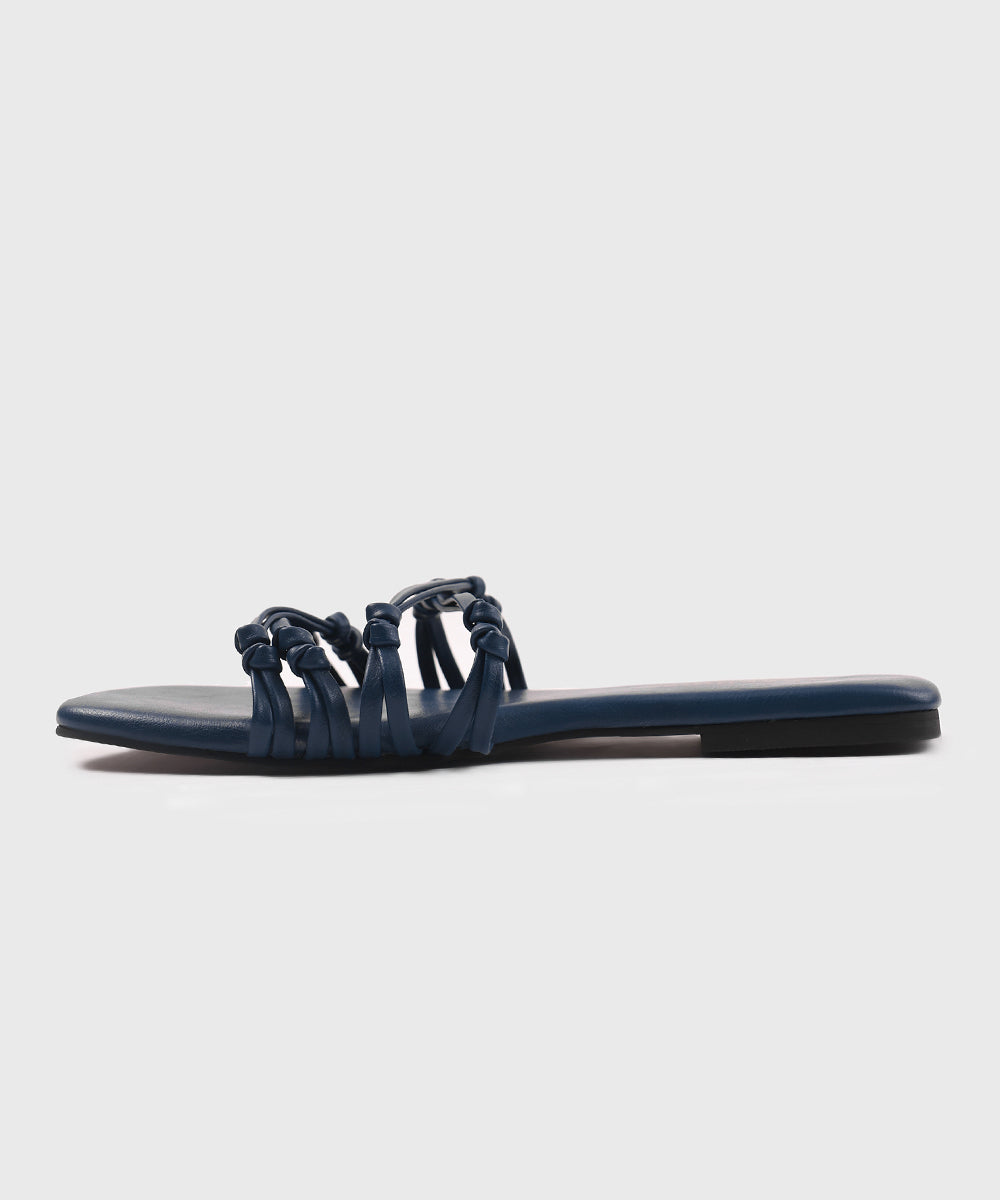 Women's Navy Blue Faux Leather Flats