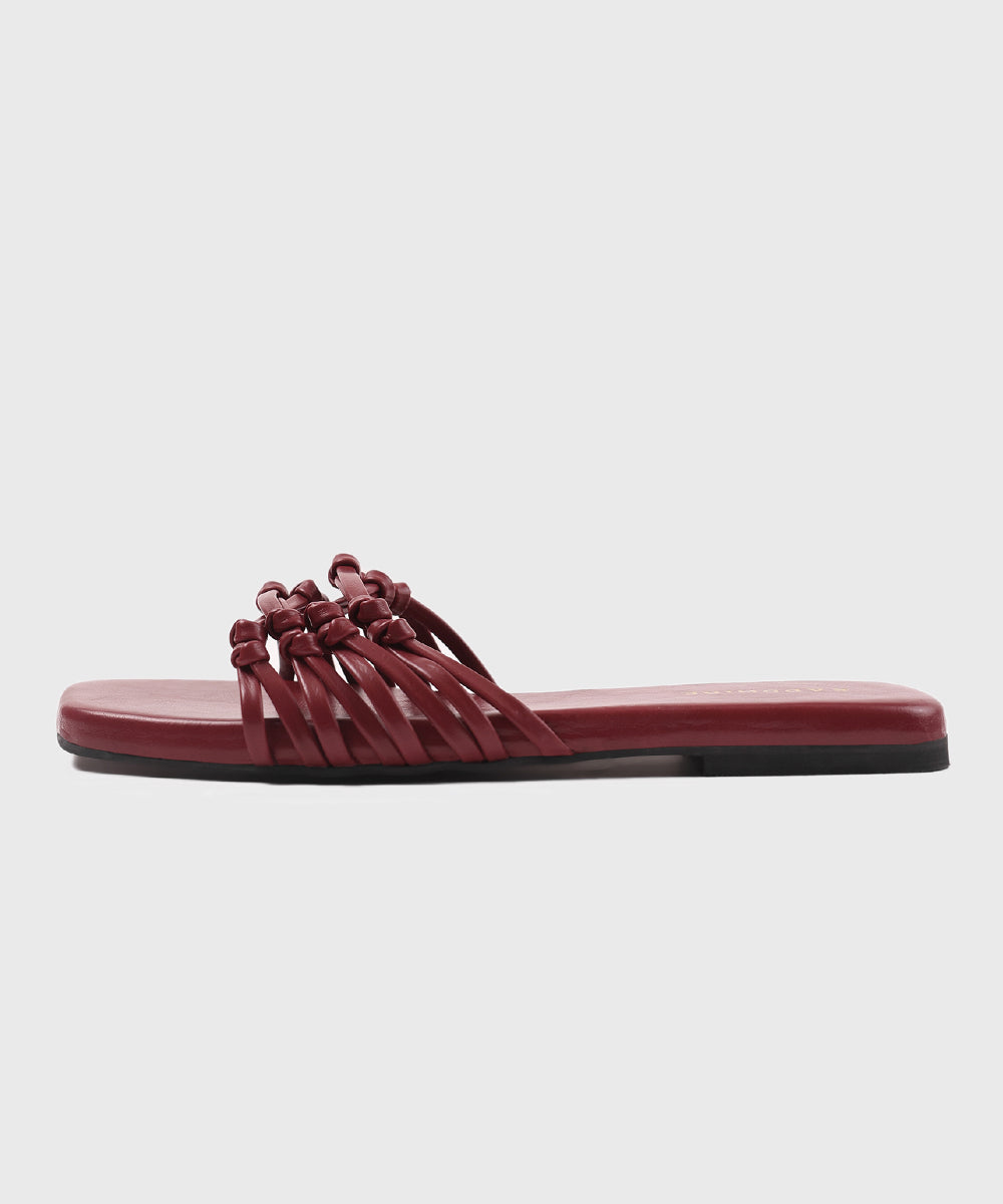 Women's Maroon Faux Leather Flats