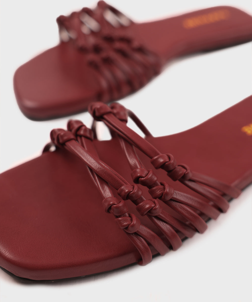 Women's Maroon Faux Leather Flats