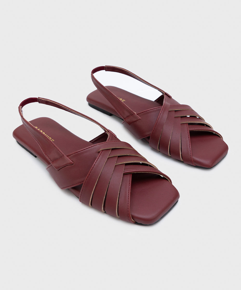 Women's Maroon Faux Leather Sandals