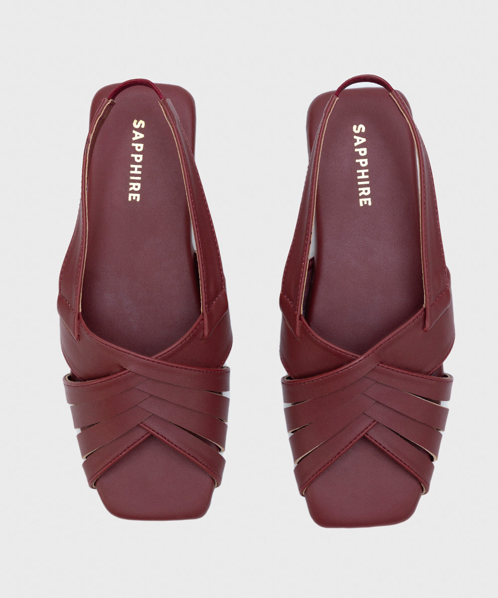 Women's Maroon Faux Leather Sandals