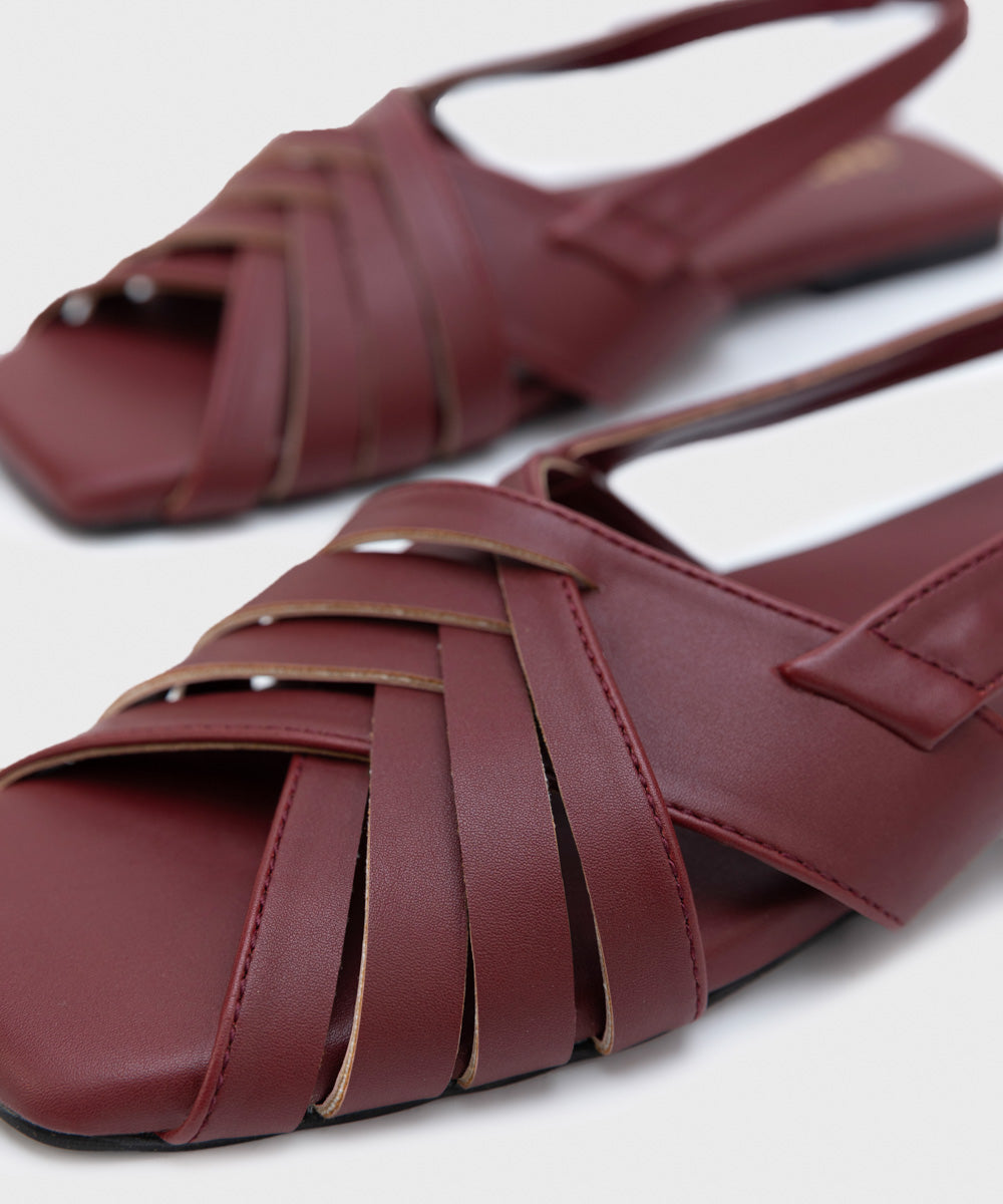 Women's Maroon Faux Leather Sandals