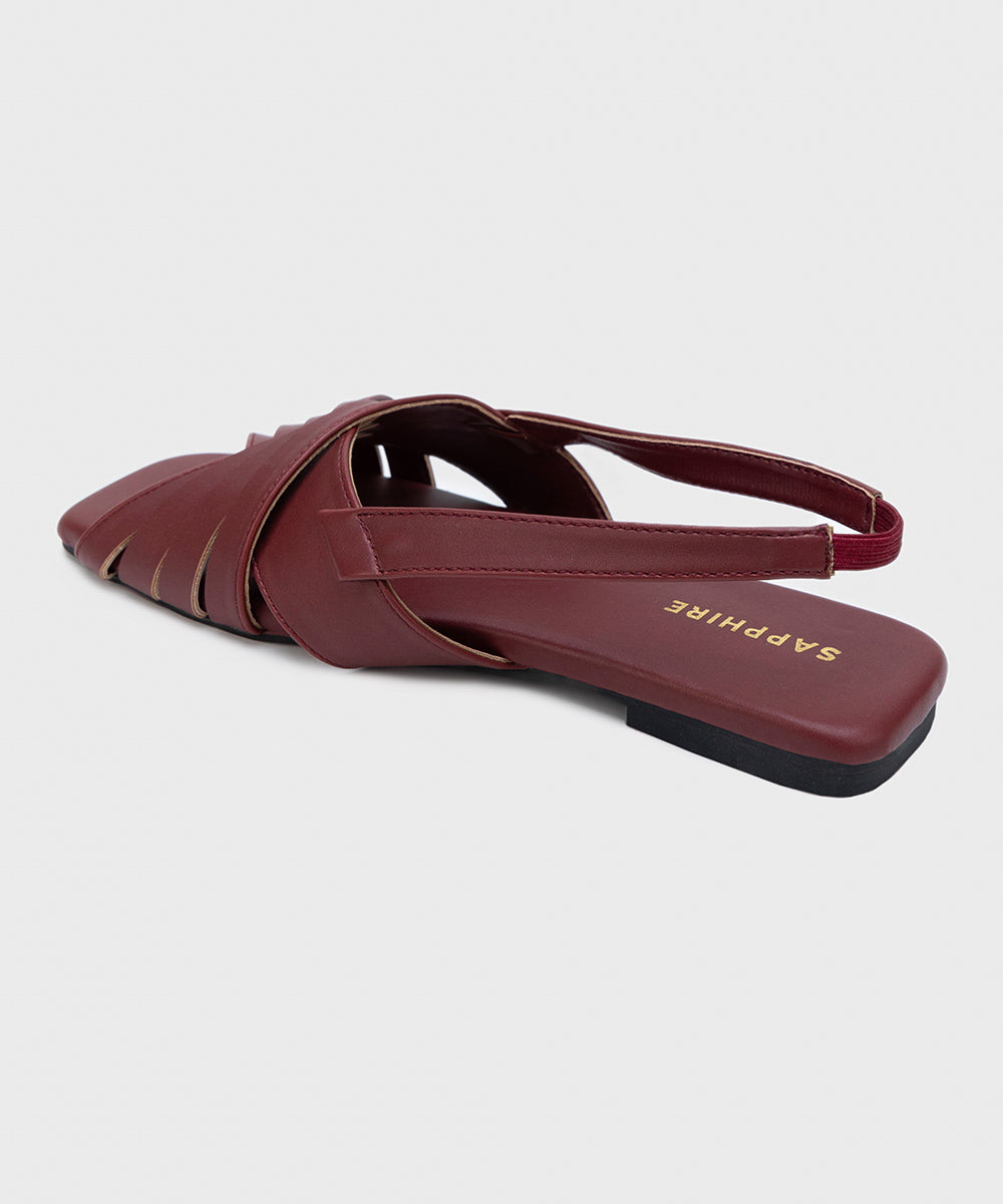 Women's Maroon Faux Leather Sandals