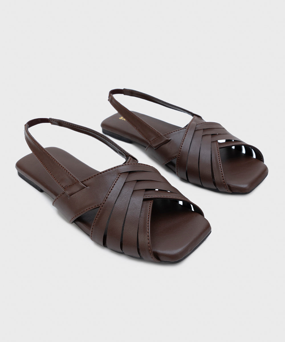 Women's Brown Faux Leather Sandals