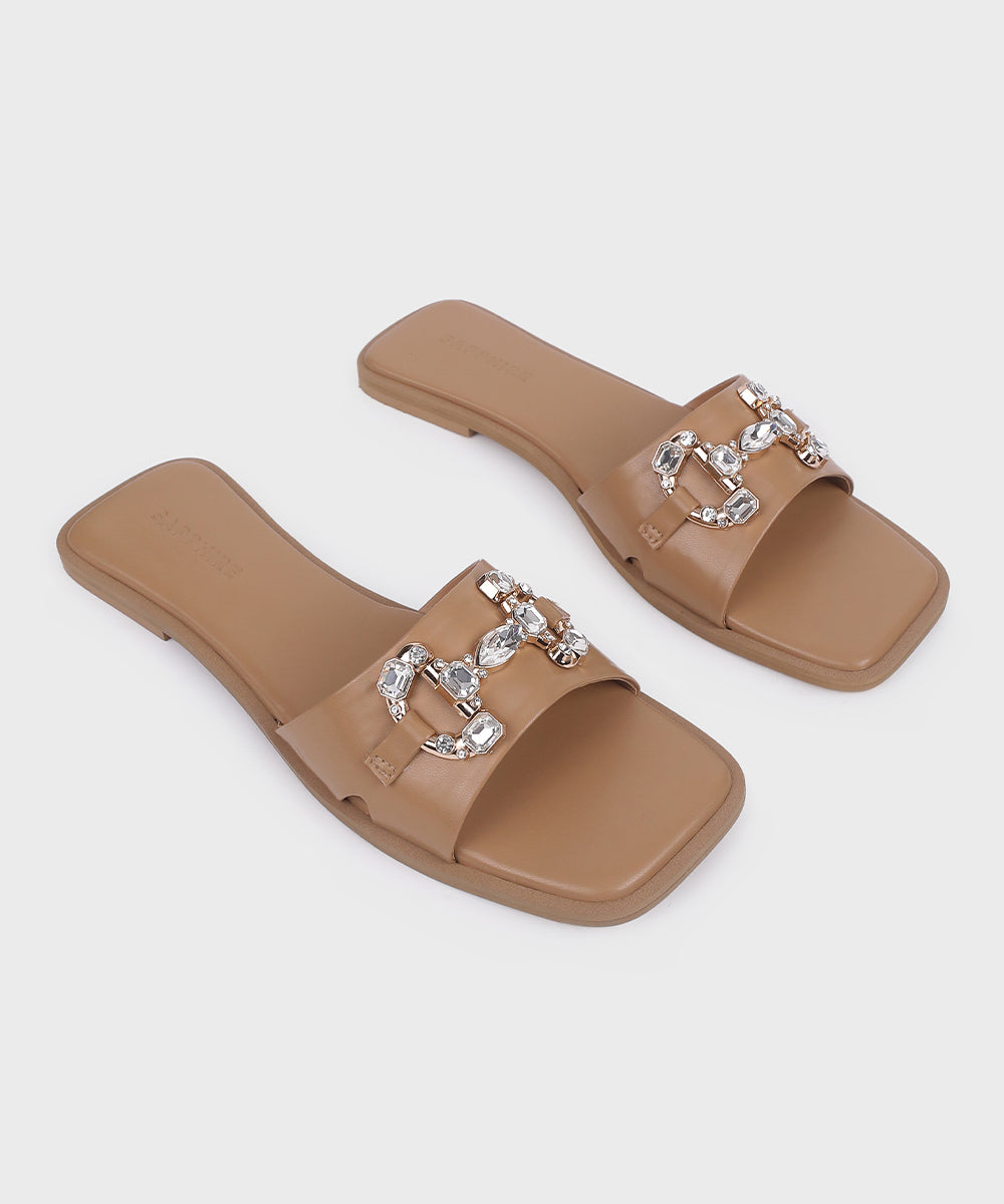 Tan Flats with Stone Buckle