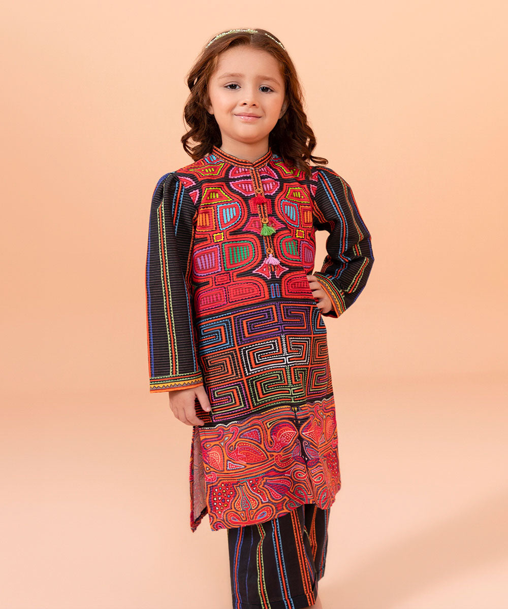 Girls Printed Multi 2 PC Zari Khaddar Suit