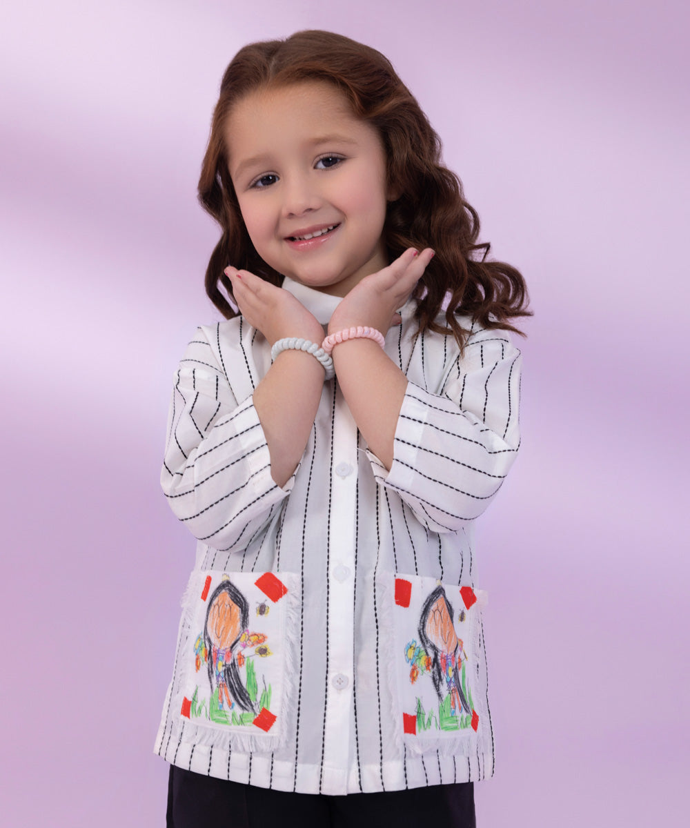 Girls White Embroidered Cambric Top