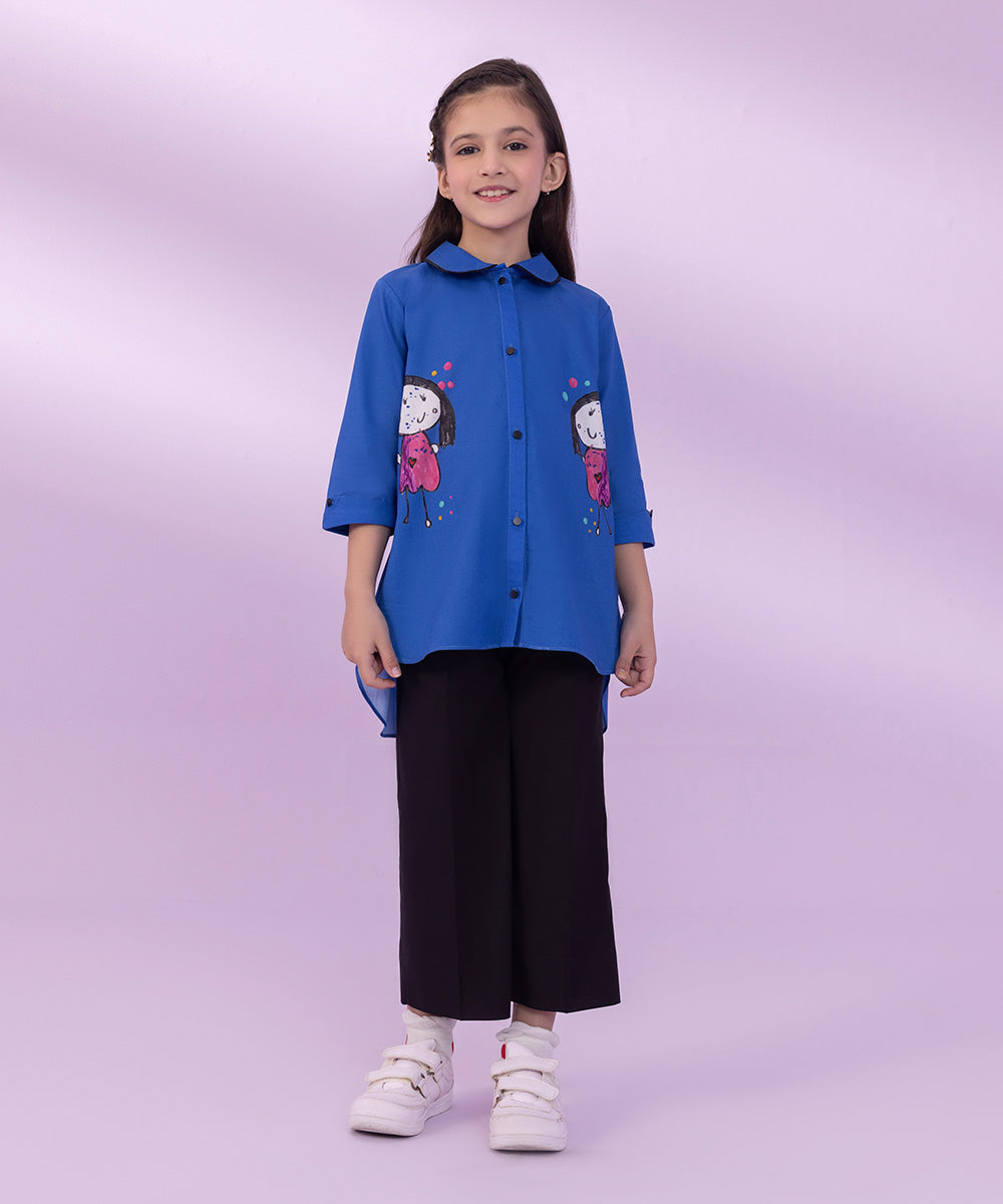 Girls Blue Printed Cambric Top