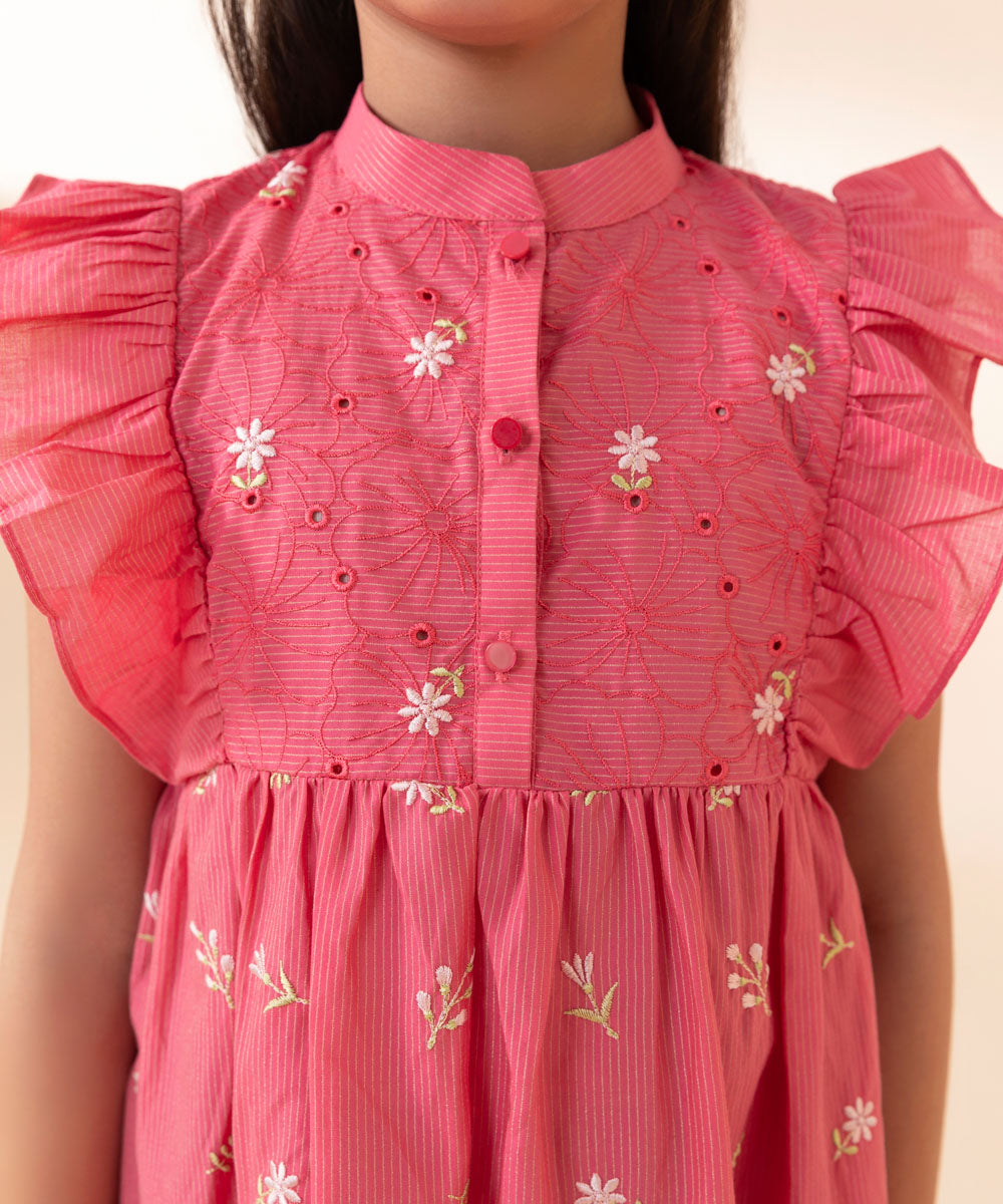 Girls Pink Embroidered Zari Lawn Dress