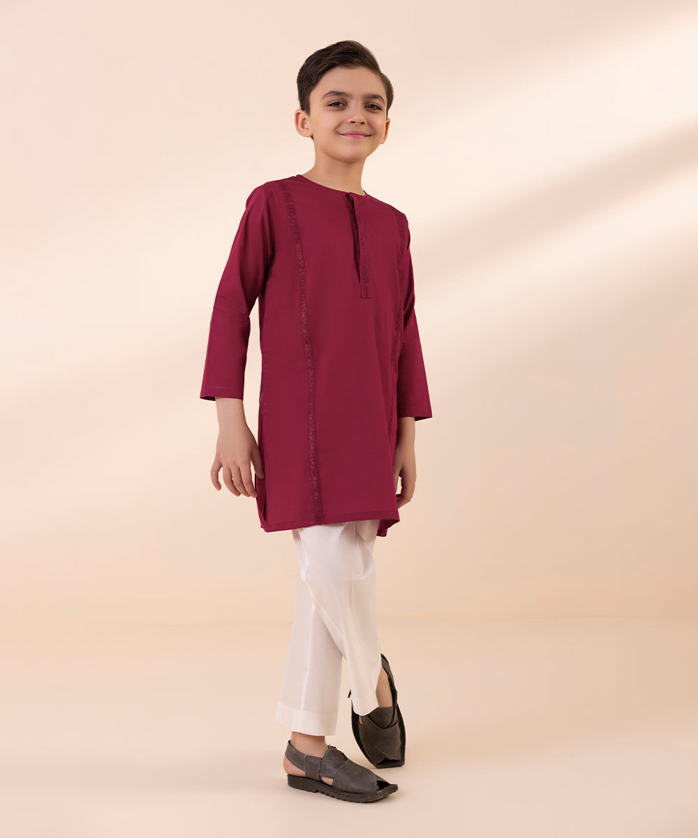Kids East Boys Red Embroidered Cambric Kurta