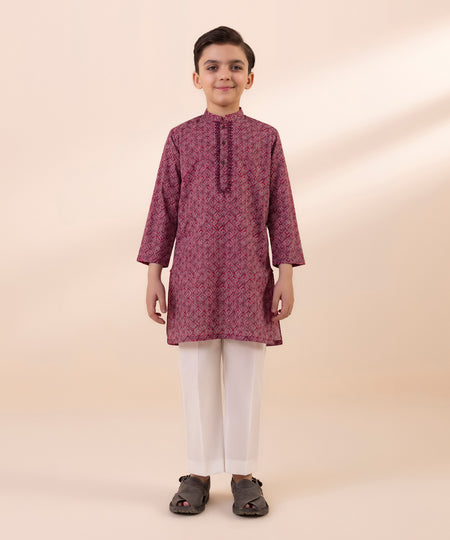 Kids East Boys Red Embroidered Cambric Kurta