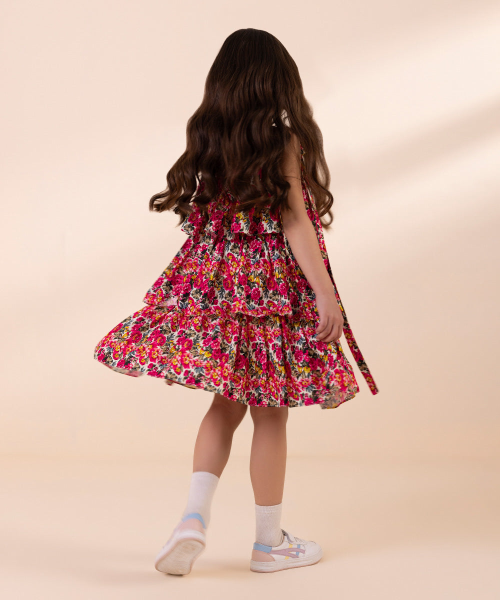 Kids East Girls Multi Printed Linen Dress