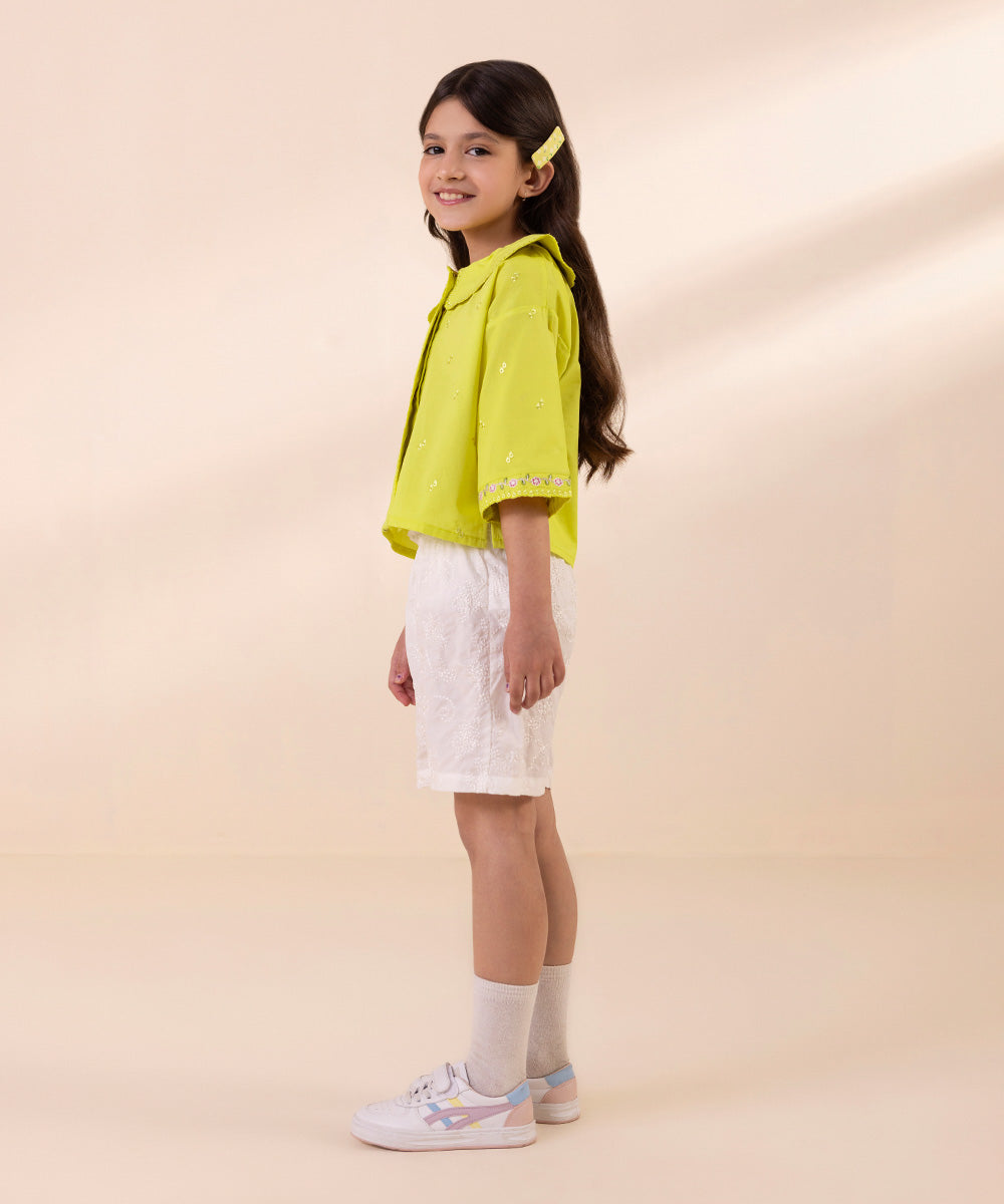 Kids East Girls Yellow Embroidered Cambric Top