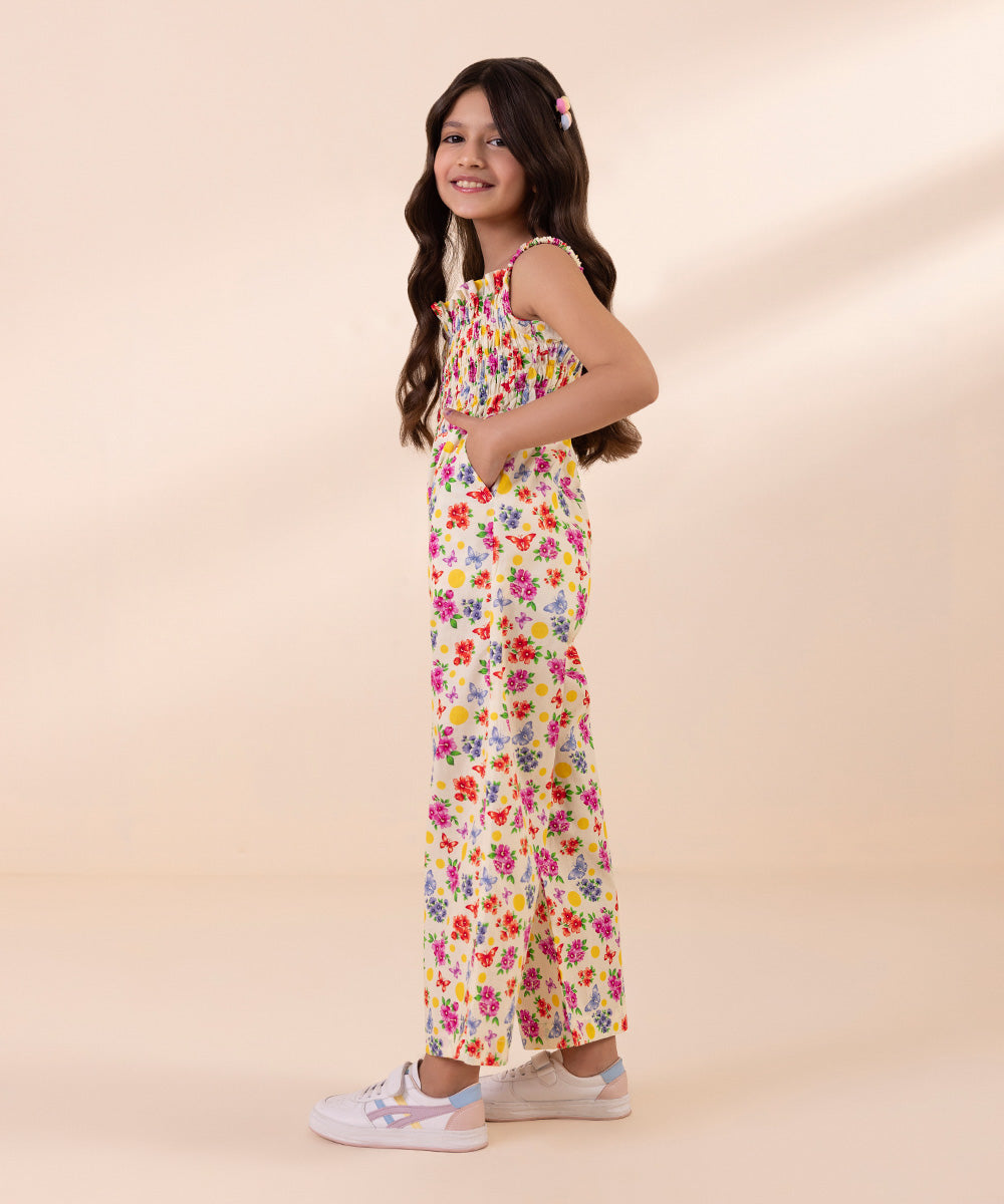 Kids East Girls Multi Printed Cambric Jumpsuit
