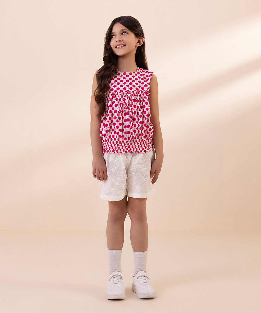 Kids East Girls Pink Printed Cambric Top