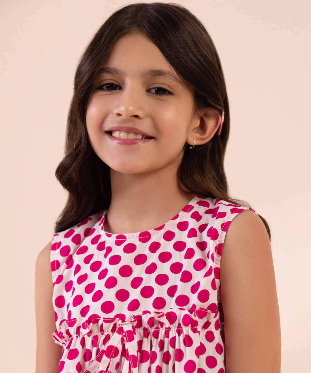 Kids East Girls Pink Printed Cambric Top