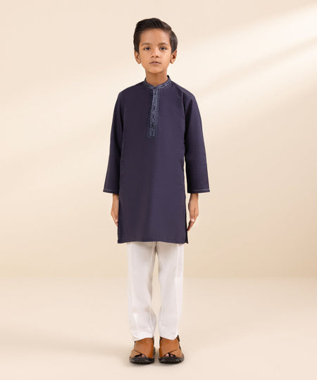 Kids East Boys Blue Embroidered Dobby Kurta