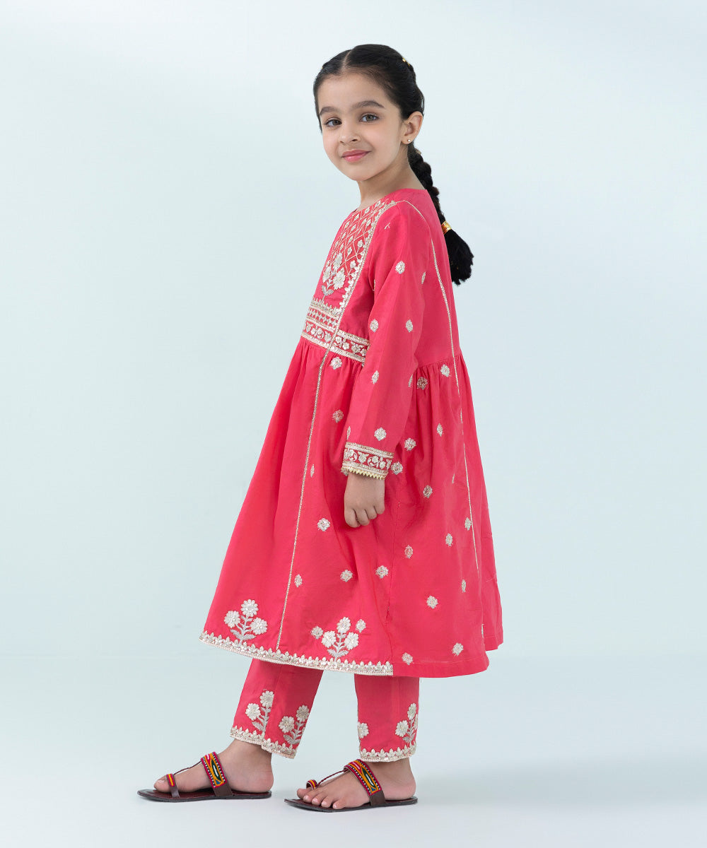 Kids East Girls Pink 2 Piece Embroidered Lawn Suit