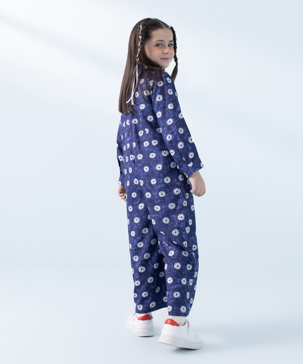 Kids East Girls Blue Printed Arabic Lawn Jumpsuit