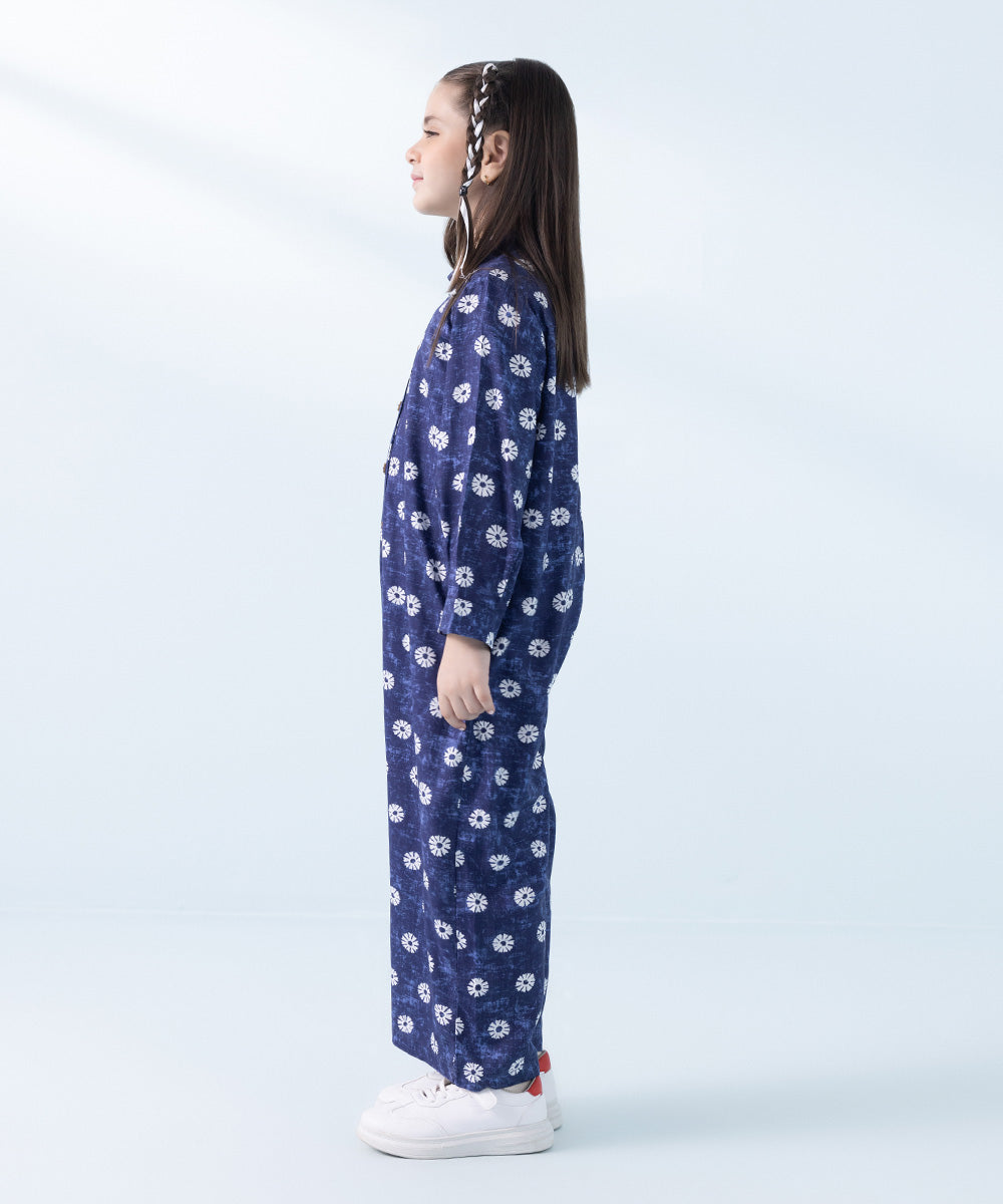 Kids East Girls Blue Printed Arabic Lawn Jumpsuit