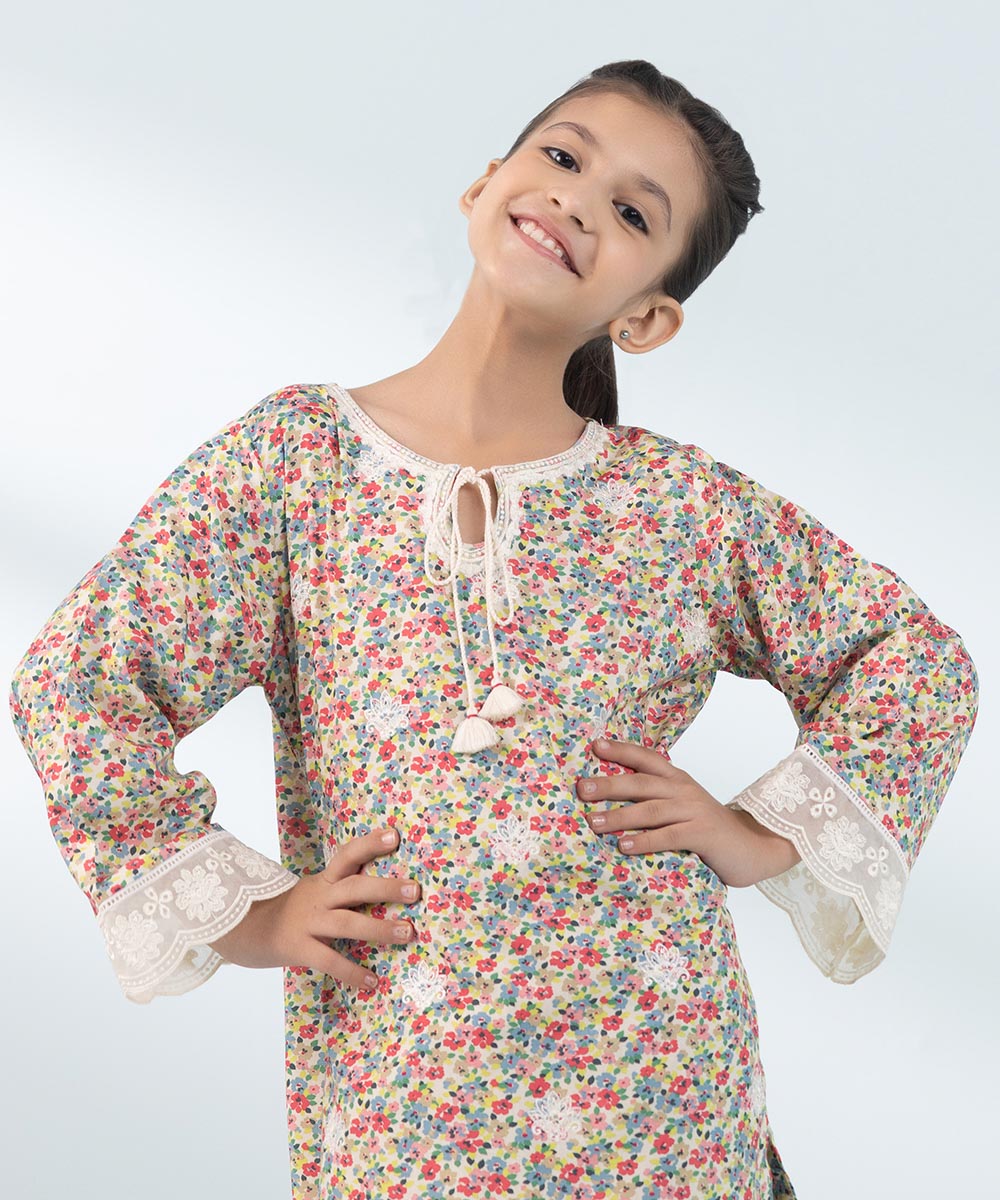 Kids East Girls Multi 2 Pc Embroidered Arabic Lawn Suit