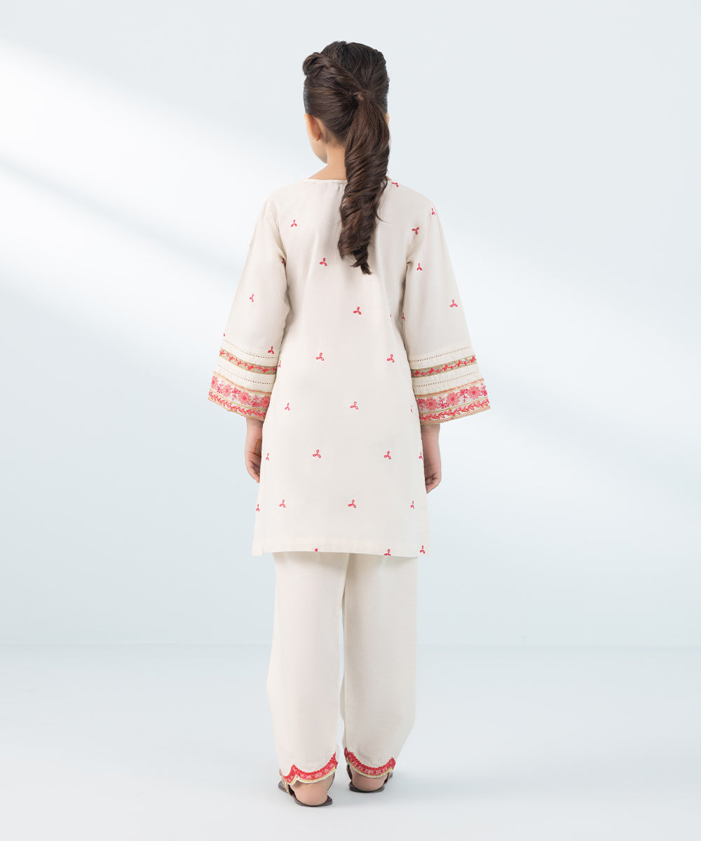 Kids East Girls Off White 2 Pc Embroidered Dobby Suit