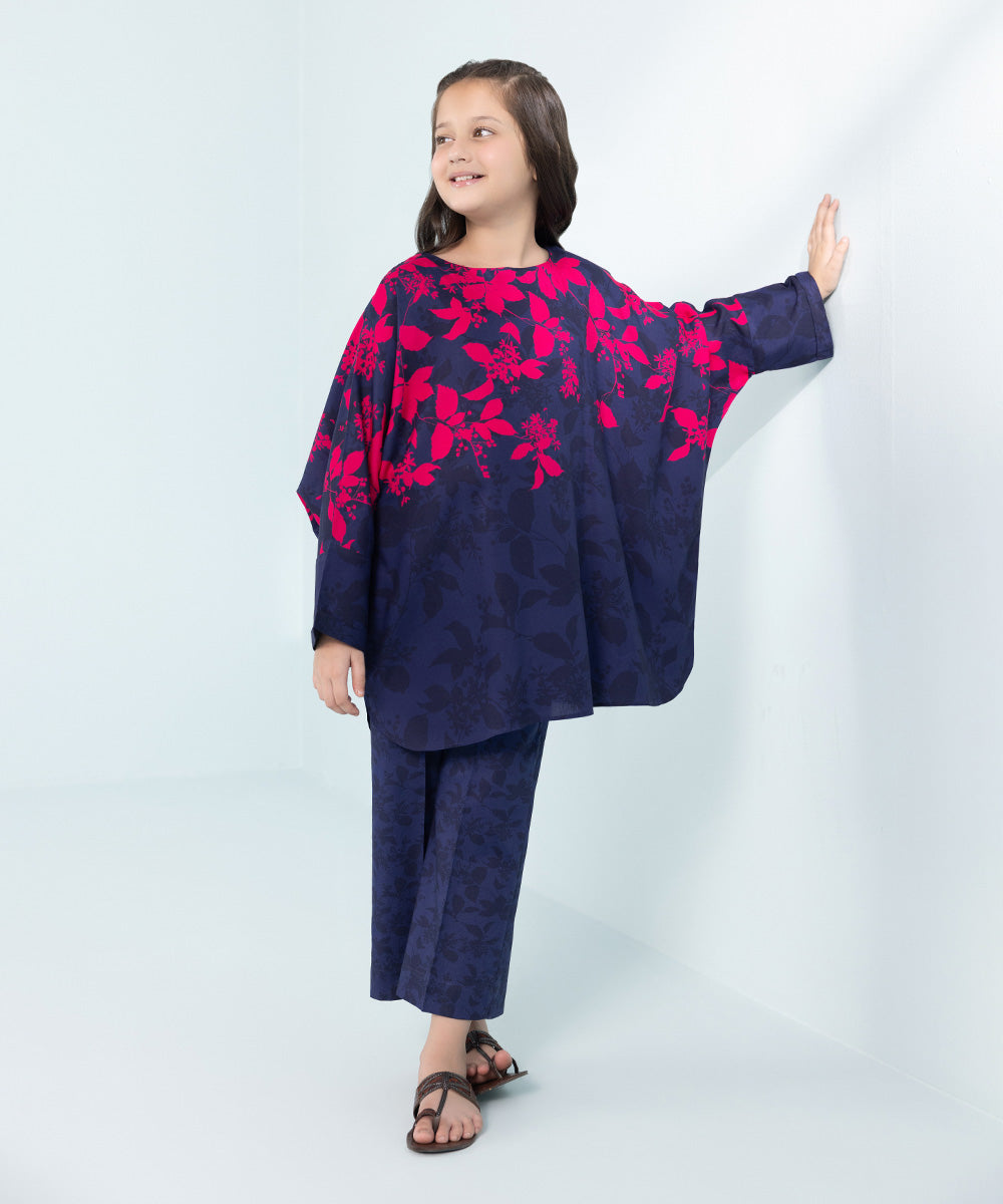 Kids East Girls Blue 2 Piece Printed Arabic Lawn Set