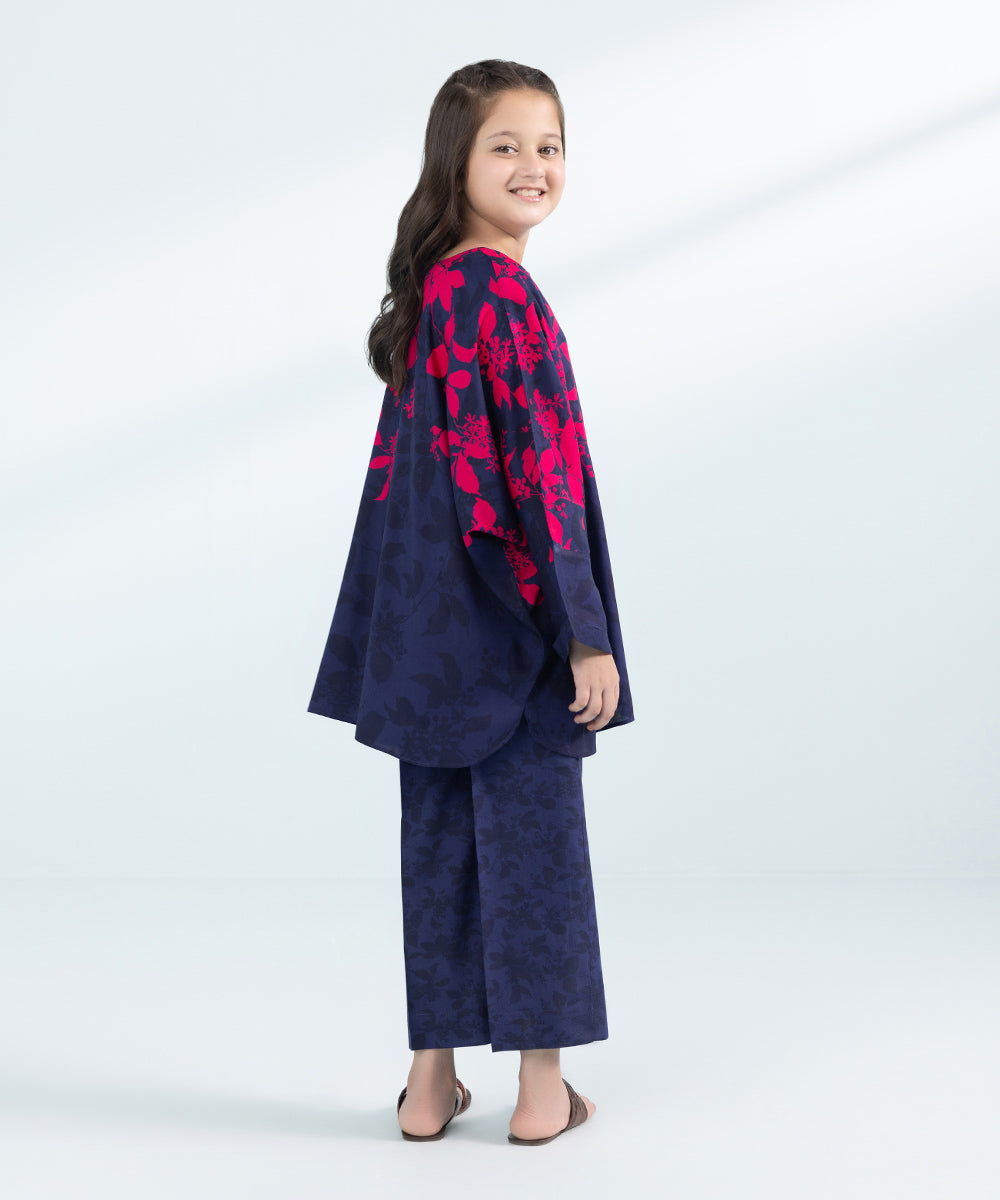 Kids East Girls Blue 2 Piece Printed Arabic Lawn Set