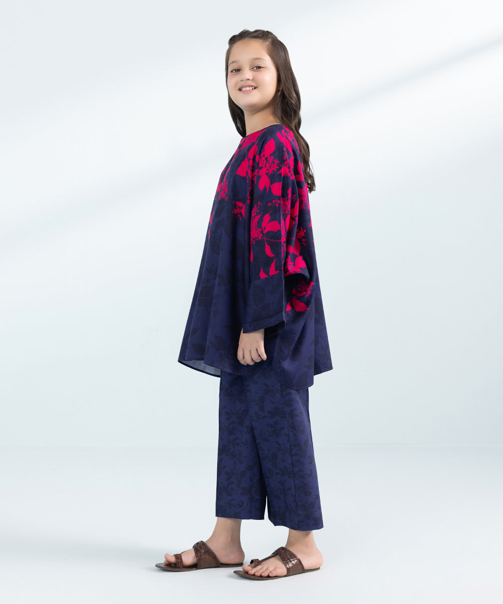 Kids East Girls Blue 2 Piece Printed Arabic Lawn Set