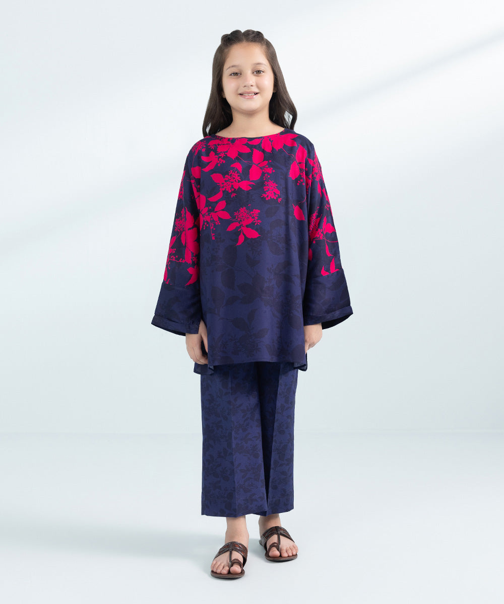 Kids East Girls Blue 2 Piece Printed Arabic Lawn Set