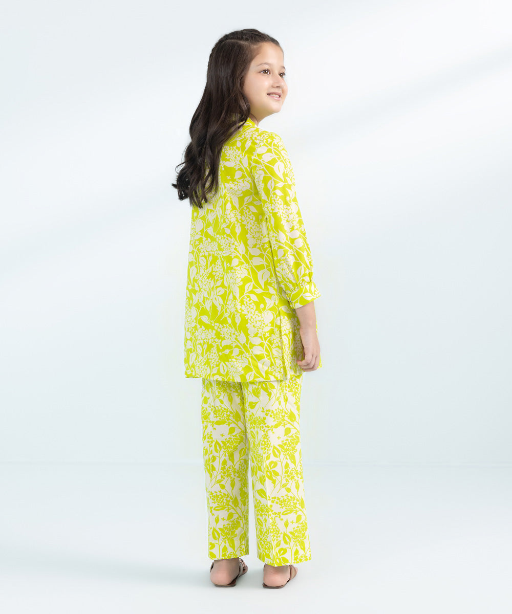 Kids East Girls Lime Green 2 Piece Printed Lawn Suit