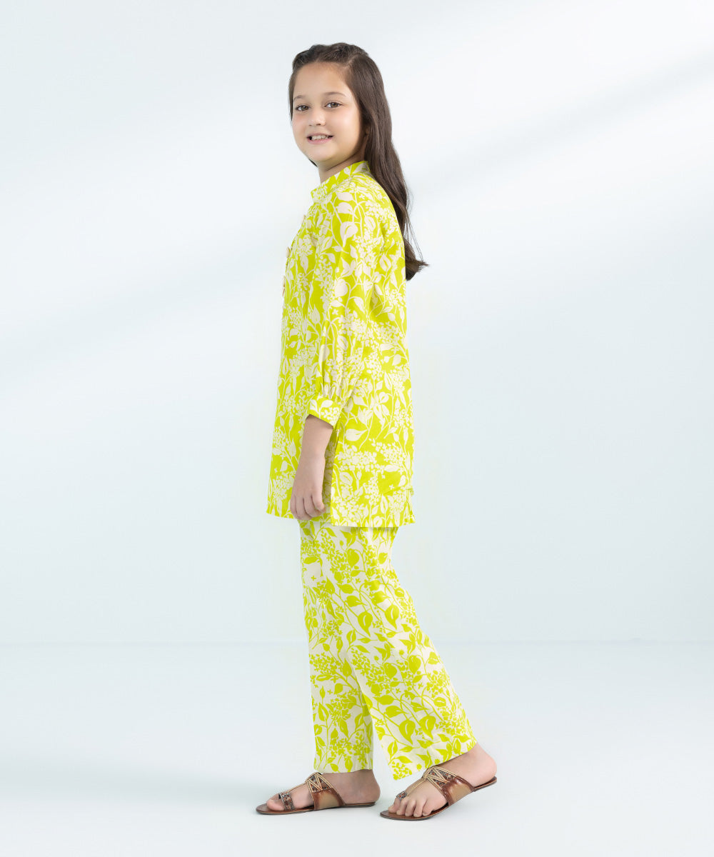 Kids East Girls Lime Green 2 Piece Printed Lawn Suit